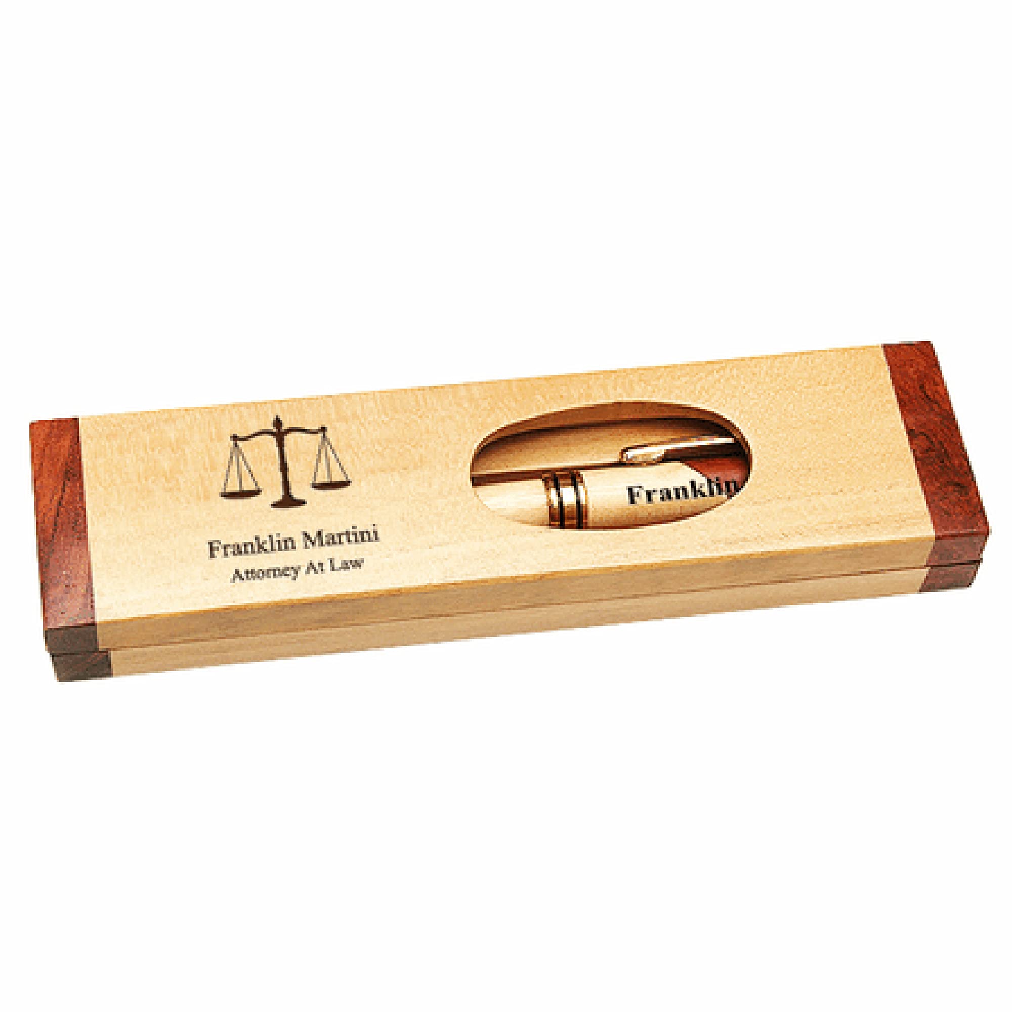 Executive Gift Shoppe | Lawyer Scales of Justice Engraved Maple & Rosewood Pen and Box