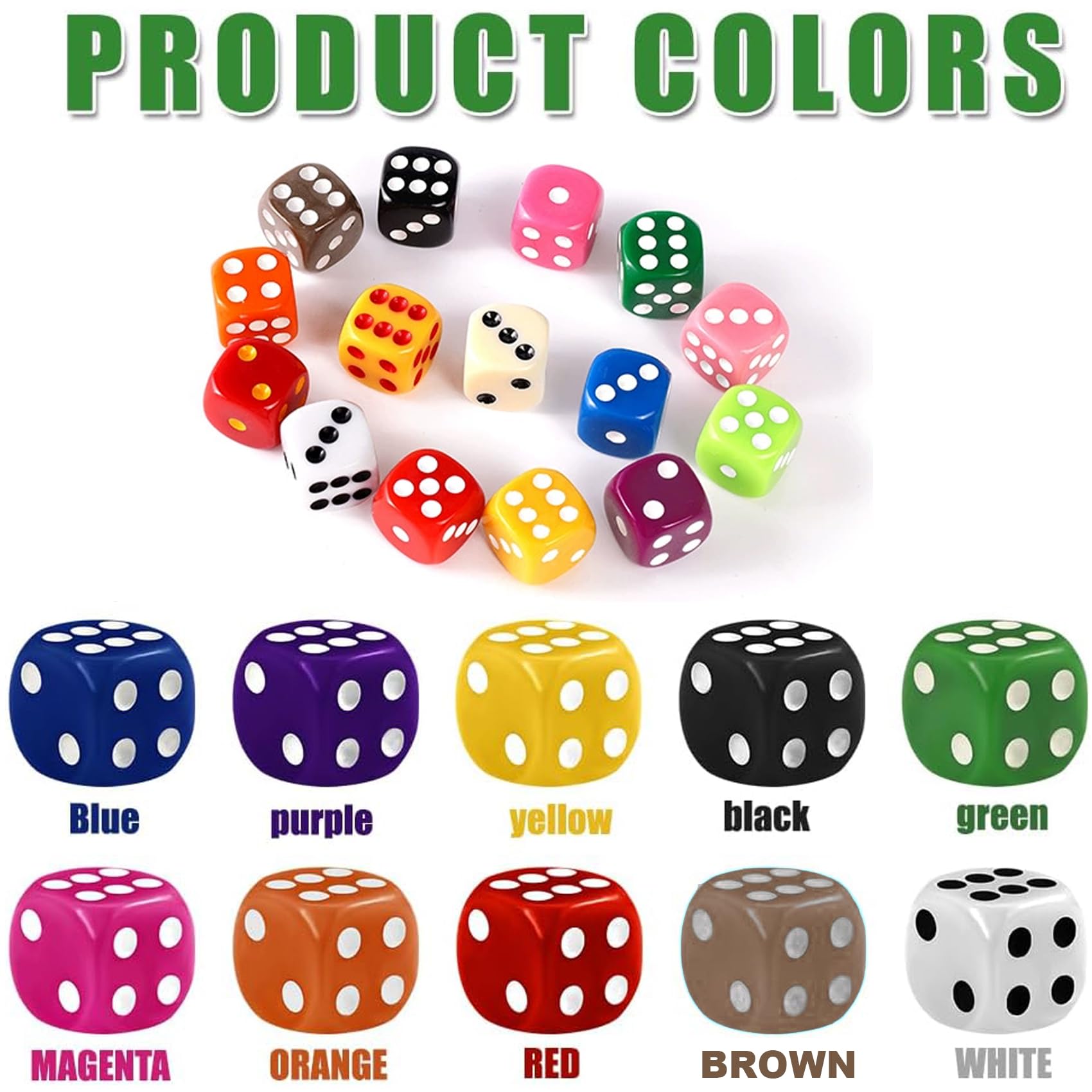 10 Pezzi Dadi, 6 Facce 16mm Dadi da Gioco per Tenzi, Farkle, Bar, KTV, Yahtzee, Bunco or Insegnare i Matematici, 10 Colori