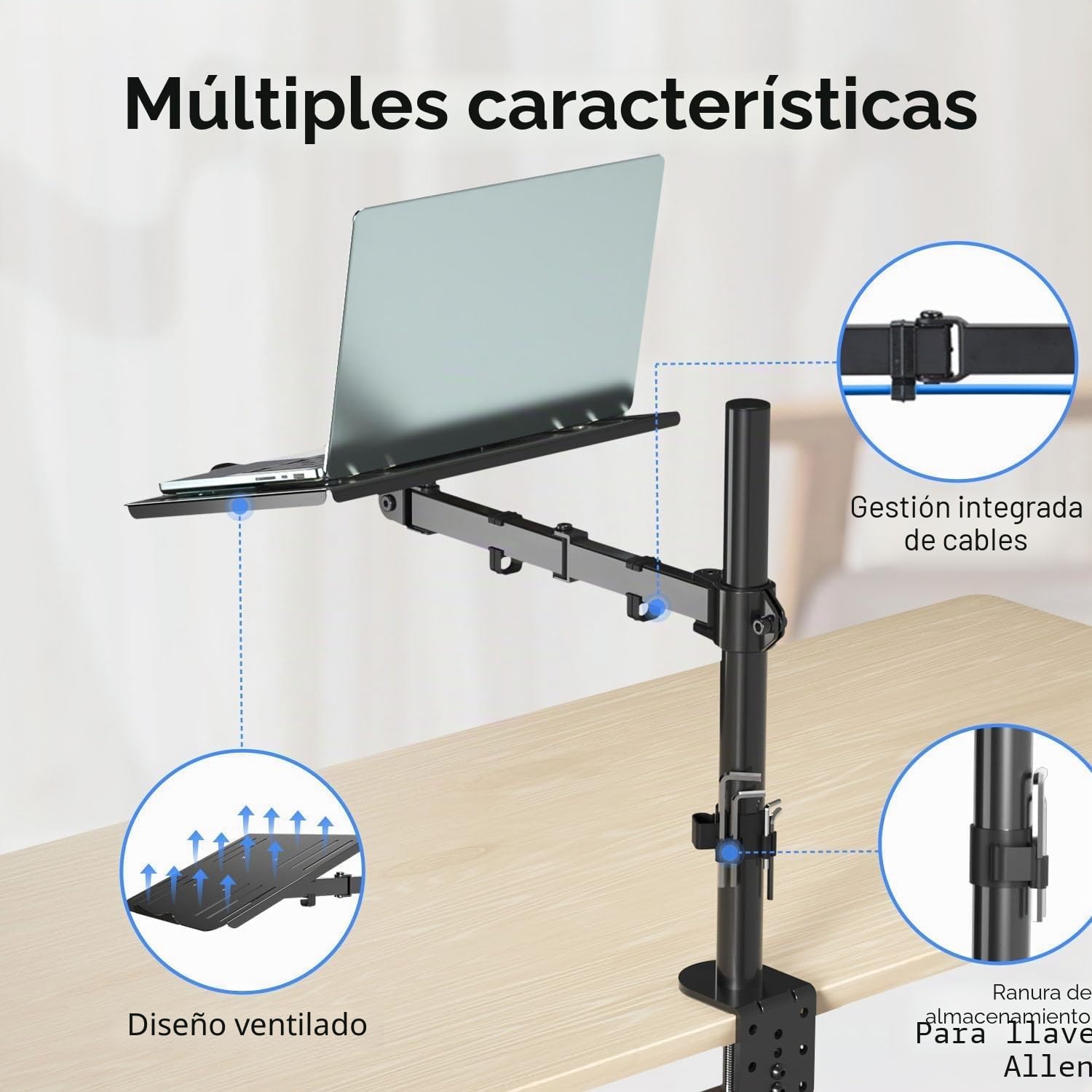suptek Soporte 2 en 1 de Monitor y Portátil: Brazo Articulado para Pantallas 13-27" y Laptop hasta 15.6", Bandeja Ventilada, Carga 10kg, Altura Ajustable y Giro 360° (MD6421TP004)