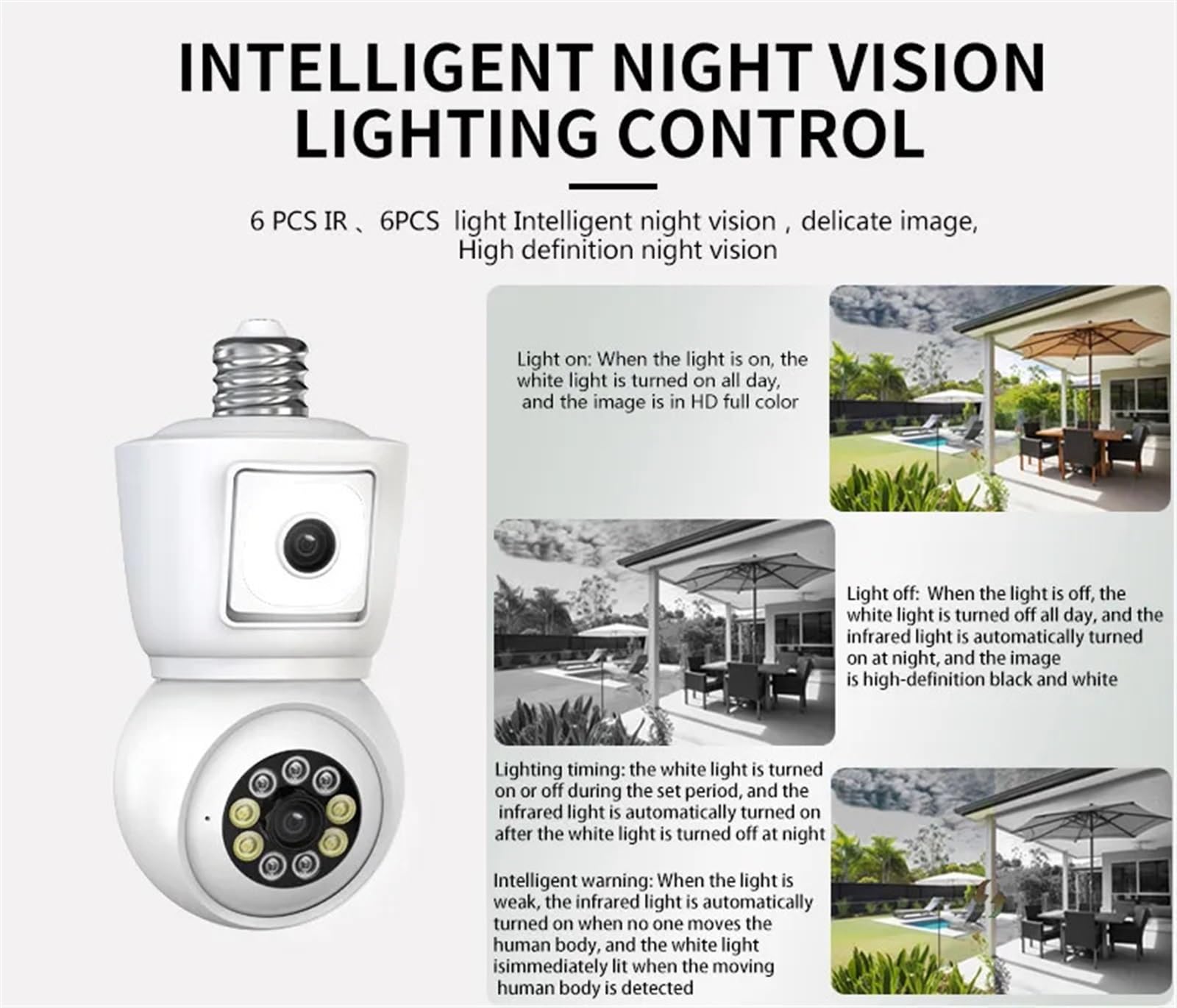 Kits de surveillance DVR, MP E27 double lentille ampoule caméra APP 1080p vision nocturne PTZ caméra de suivi humain moniteur de sécurité CCTV conversation bidirectionnelle, surveillance extérieure