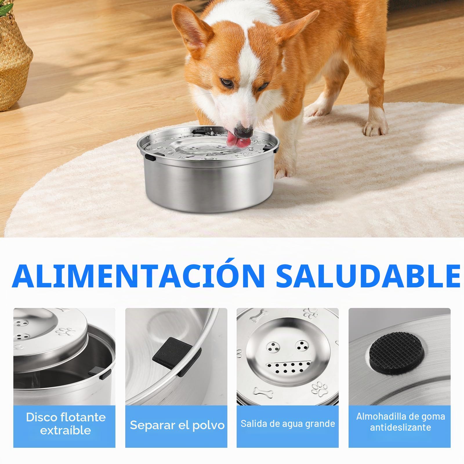 Juego De Bebedero Perro Acero Inoxidable 1L,TazóN De Agua Flotante Antideslizante,Comedero para Perros con Soporte Flotante,DiseñO Desmontable, Adecuado para Todos Los Perros Y Gatos