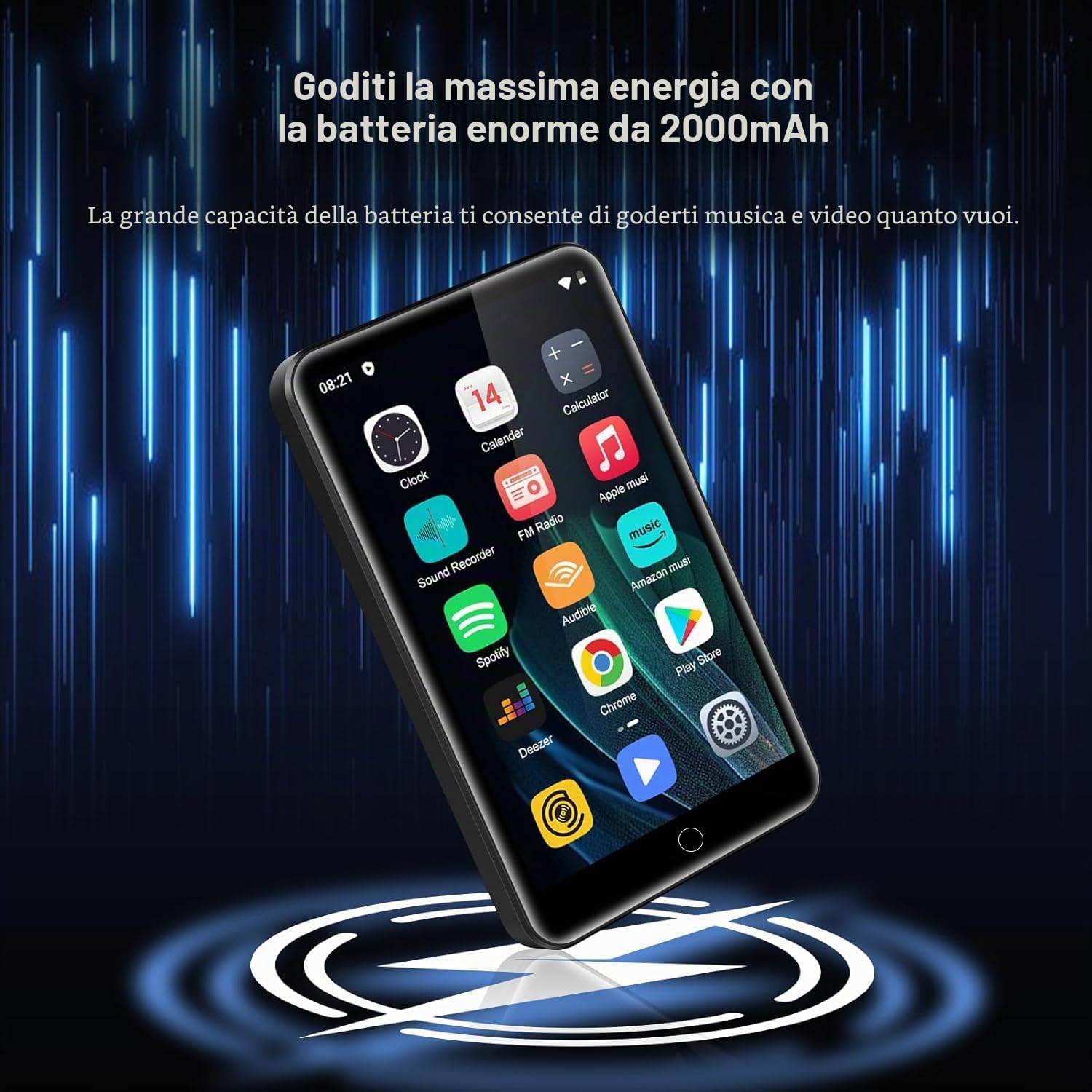 Lettore MP3 con Bluetooth e WiFi, memoria ZAQE da 80 GB e sistema operativo Android, touchscreen da 4", musica Spotify, altoparlante integrato, radio FM, lettore MP4 per bambini