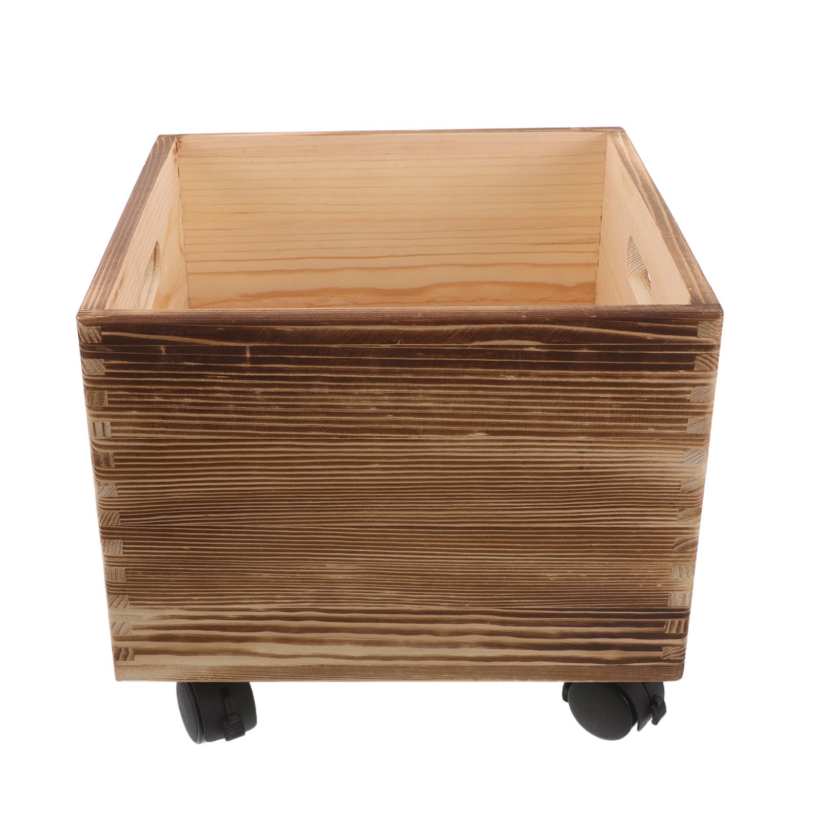 OUNONA Caisse Bois Massif avec Roulettes Organiseur Portable pour Bureau et Cuisine Boîte de Rangement Rustique pour Livres et Vinyles Caisse Décorative Multifonctionnelle