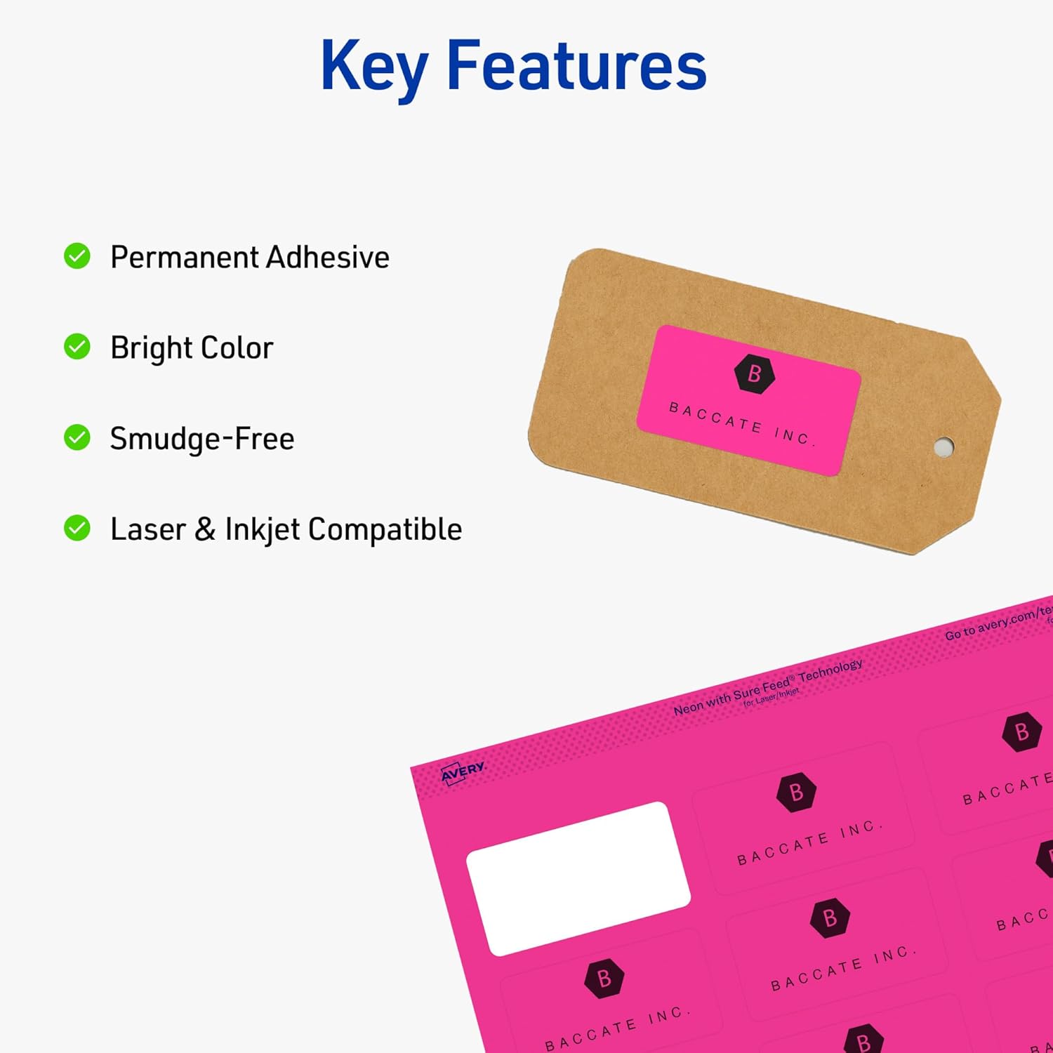 Avery Printable Labels with Sure Feed, 1" x 2-5/8", Assorted Neon Colors (Green, Magenta, and Yellow), Removable Adhesive, Laser & Inkjet Compatible, 360 Blank Labels Total (6479) - Image 2