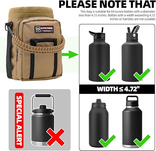 Miniatura 3 de NATURE PIONEOR Soporte para botella de agua con correa ajustable  263236404664 onzas con aislamiento para botella de agua con mango de paracaídas y