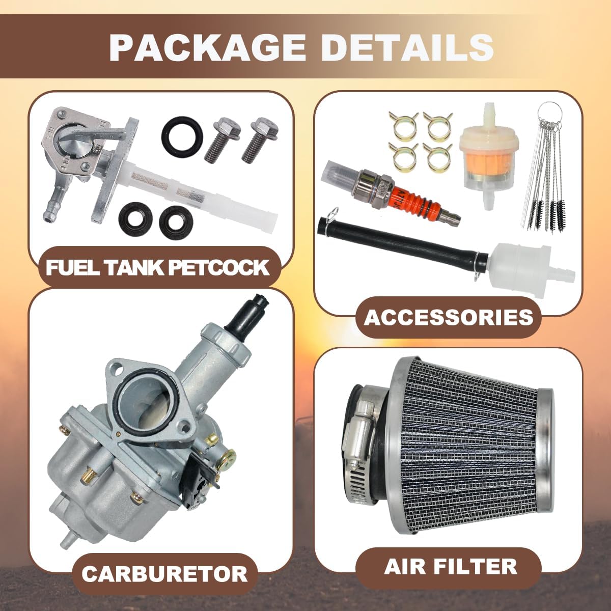 26mm Carburetor for Honda Dirt Bike XR100 1981-1984 XR100R 1985-2004 CRF100F 2004-2013 ATV Carb with Air Filter & Fuel Valve Petcock