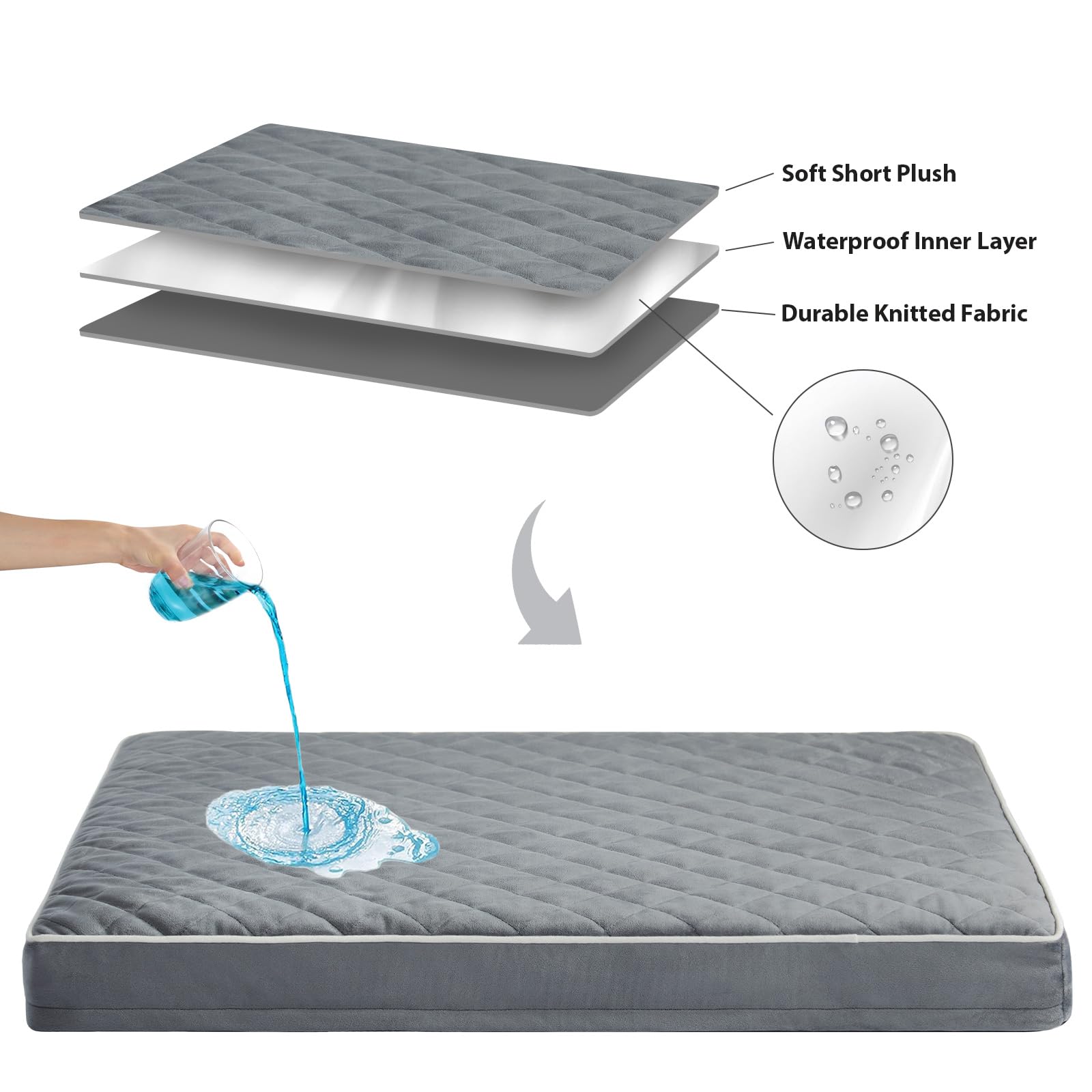 WNPETHOME Cama ortopédica impermeable extra grande para perros mayores para un sueño cómodo | Cama XL lavable con funda extraíble, acolchado multiaguja, cama XL para perros de tamaño grande, color gris, 42 x 30 pulgadas
