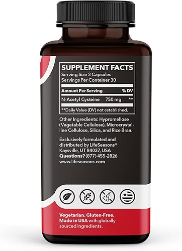 Miniatura 2 de Life Seasons Essentials N-acetil cisteína (NAC)  Apoya el cerebro, el hígado, el corazón y la función inmune  Suplemento de desintoxicación  Aumenta
