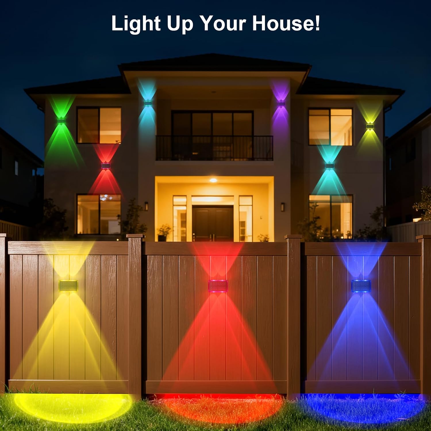 AUDLES Solar Fence Lights Outdoor, New Up Down Lighting Fence Lights Solar Powered with 8 Modes Warm White/RGB, IP65 Waterproof Solar Wall Light for Backyard Wall Pathway Deck Patio Decor - 8 Pack