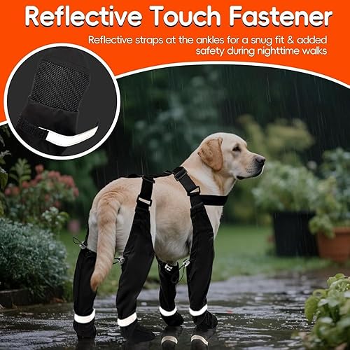 Dog Suspender Boots, Large Dog Rain Boots, Waterproof Doggy Winter Boot Snow Pants, Paw Protectors Legging Shoes with Suspenders, Anti-Slip Rain Boot (Medium, Black4 2)(Black(upgraded),Large)