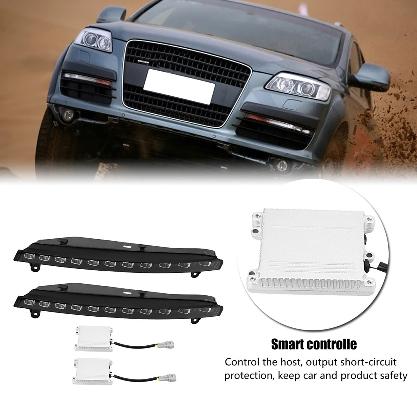 Luces de Circulación Diurna LED DRL para Coche 1 Par de Luces de Circulación Diurna para Coche, Señal de Giro, Luz Antiniebla LED DRL de 2 Colores para Q7 06-09