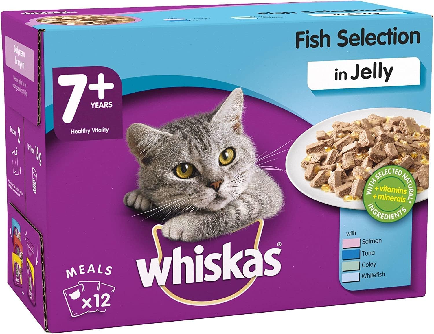 Whiskas 7+ - Wet Cat Food for Senior Cats - Fish Selection in Jelly - 48 x 100 g