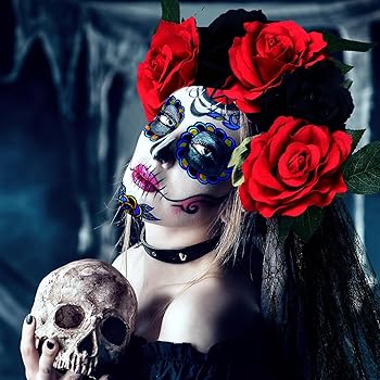Cerchietto Con Velo E Rose Stile Halloween - Include Tatuaggi Messicani Per Day Of The Dead - Foto 4