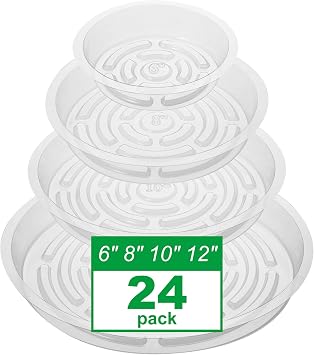 CATIFLIN 24 Pack Clear Plant Saucers - 6, 8, 10, 12 Inch Plastic Plant Trays for Pots, Flower Pot Saucers, Indoor & Outdoor Planter Drip Tray for Water Drainage & Protection