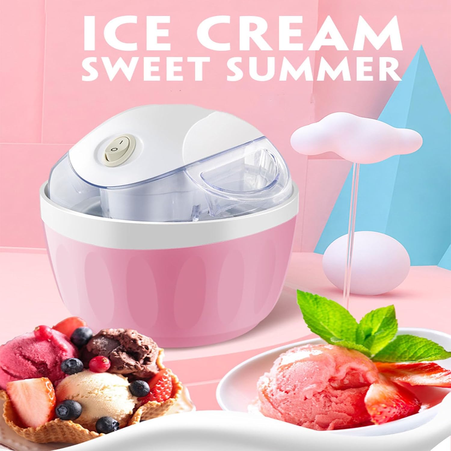 Mini Ice Cream Maker, Small Home One-Touch 15-Minute Electric Ice Cream Machine, Compact Personal Gelato Maker for Homemade Frozen Yogurt, Sorbet & Frozen Treats, Mini Kitchen Appliance (blue) (green)
