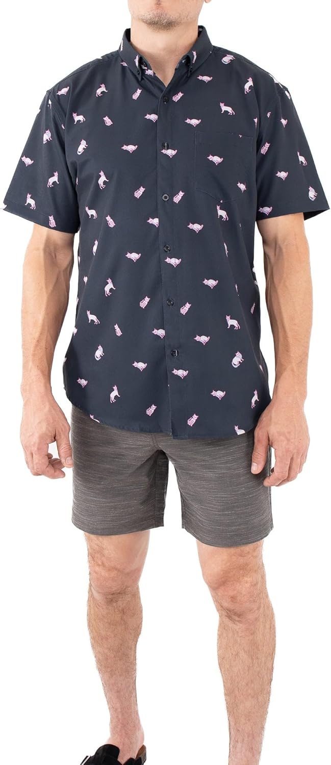 Visive Shirts for Men Big and Tall Short Sleeve Button Up Hawaiian Shirt Black Cat Big 3X - Image 2