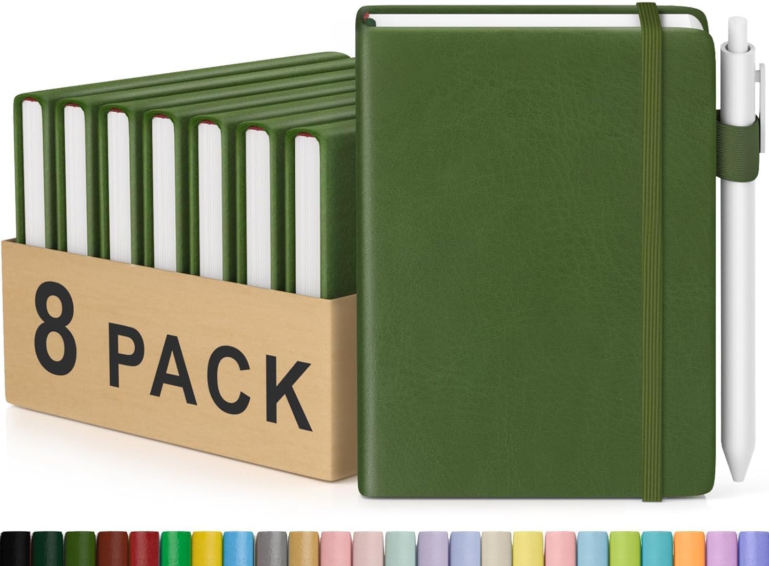 Pocket Small Notebook Journals, 8 Pack ( Forest Green) Mini Notebook 3.7x5.7 Journaling Notebooks for Women Men, Hardcover Lined Note Pads with Pens for Work, Business, Travel Journal, Office Supplies