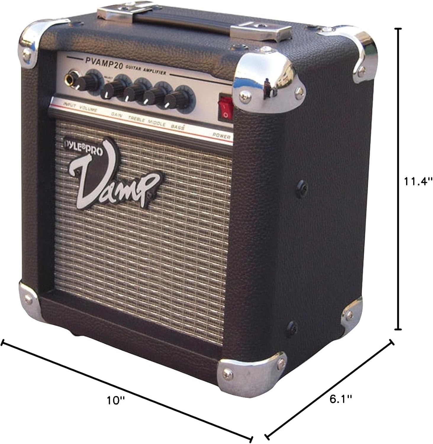 Pyle 20-Watt Vamp-Series Amplifier-Vamp-Series Amplifier w/3-Band EQ&Overdrive,Has Clean and Overdrive Channels For a Crunchy,Powerful Sound,20 Hz to 15 kHz Frequency Response-Pyle PVAMP20