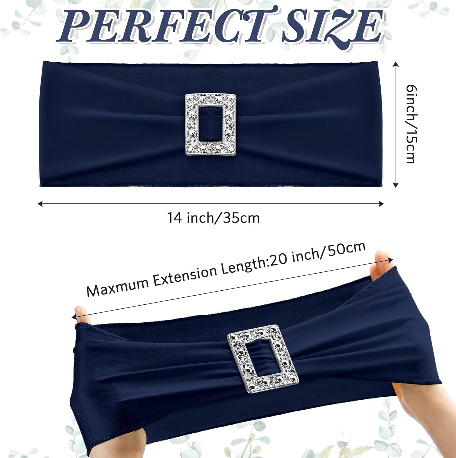 CHENGU 50 Pcs Spandex Chair Sashes with Square Buckle Slider Stretch Chair Cover Band Universal Elastic Ties Bows for Wedding Banquet Event Party Decoration(Navy Blue)