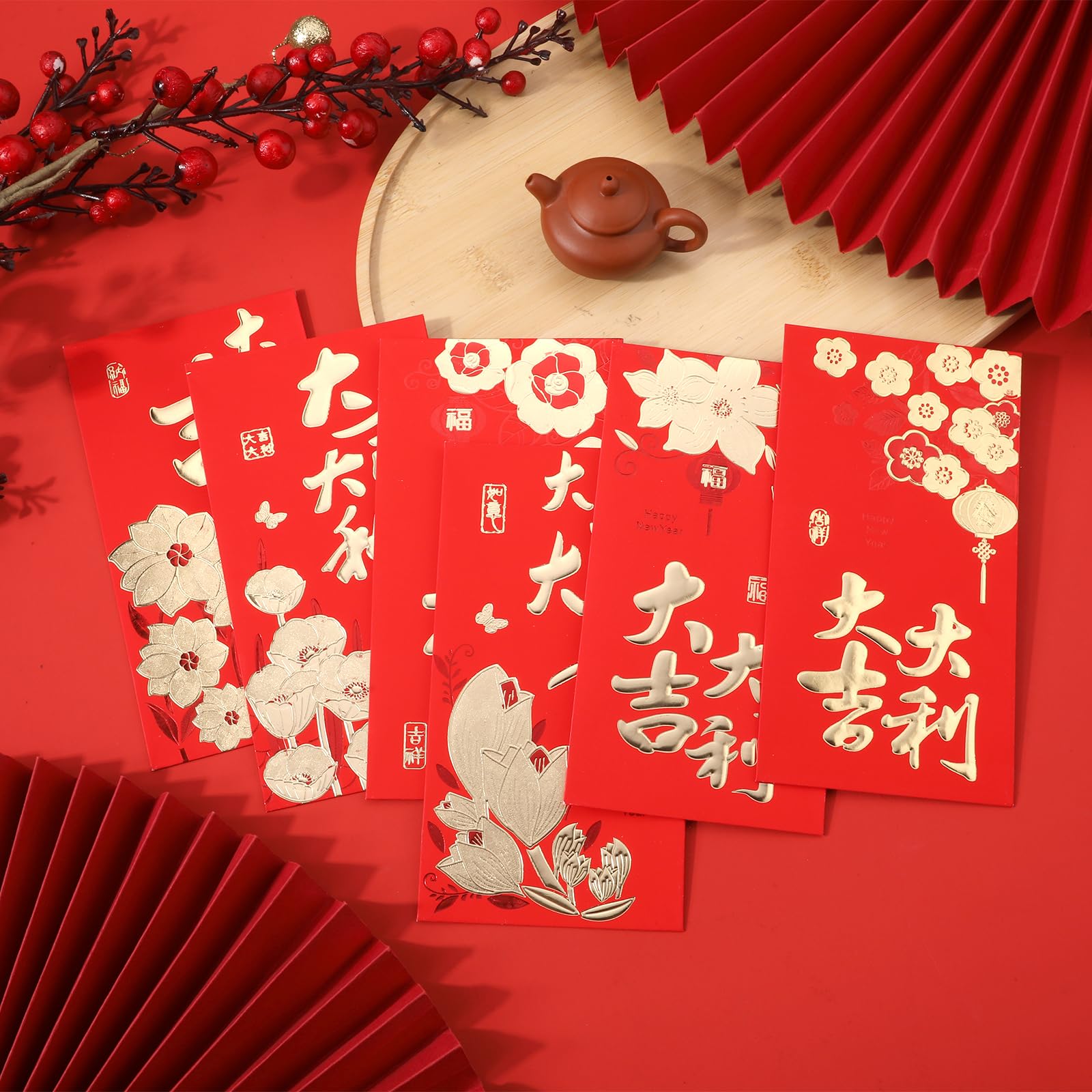 Angpao Envelope 4-Piece Silk Red Envelopes - Chinese Lucky Money Pockets For Weddings & New Year New Year Hongbao