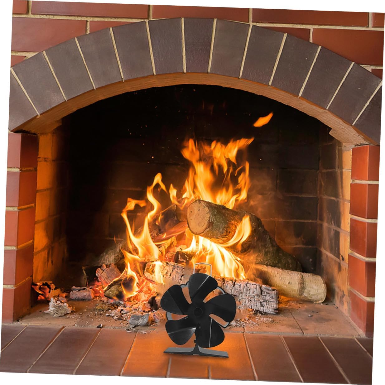 Mini 5-blade Silent Heat Powered Stove Fan, Black Thermal Fireplace Air Circulator, Compact Warm Air Fan for Home and Outdoor Use
