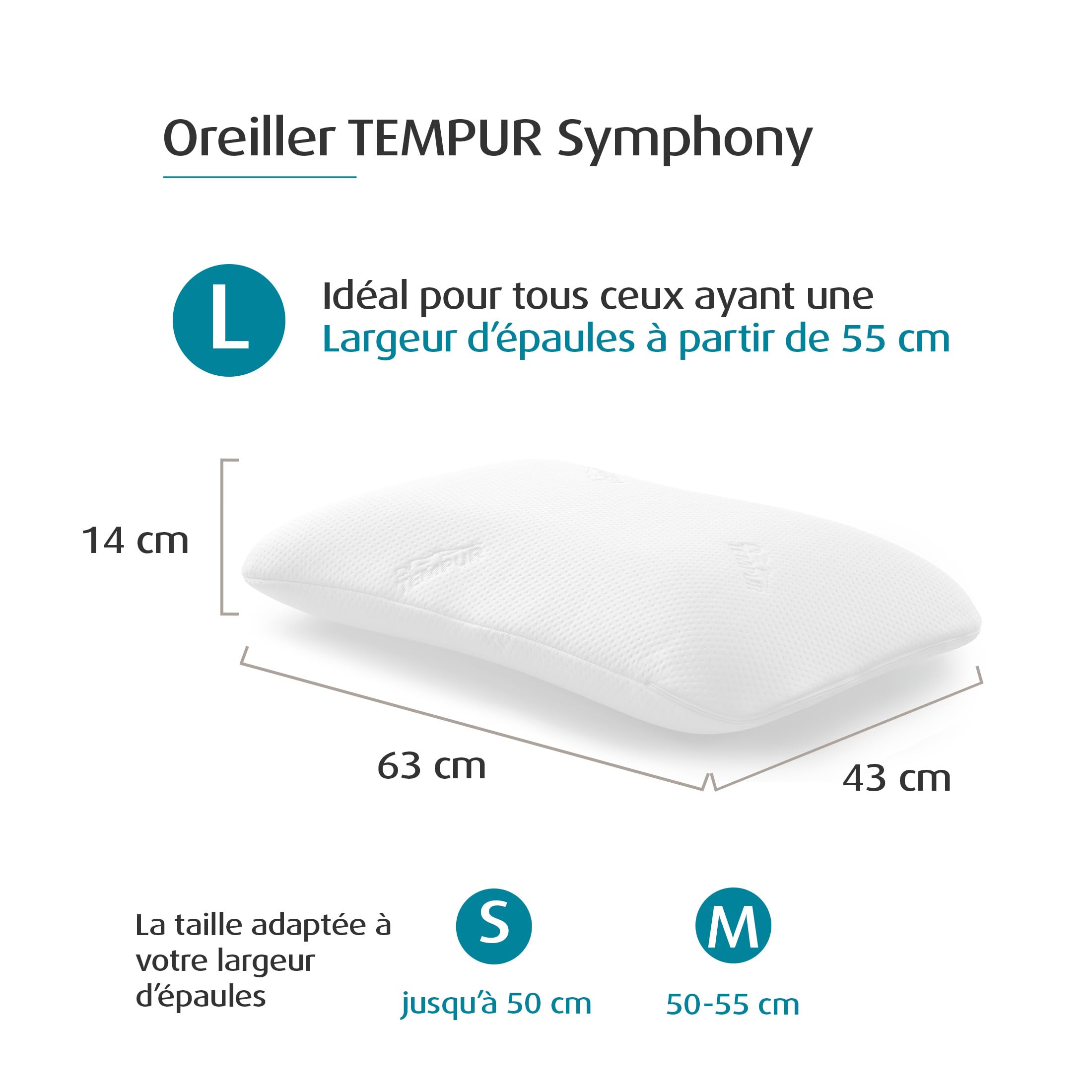 TEMPUR　枕　63cm×43cm TEMPUR Symphony L Pillow (63 x 43 x 14 cm), Ergonomic Memory Foam