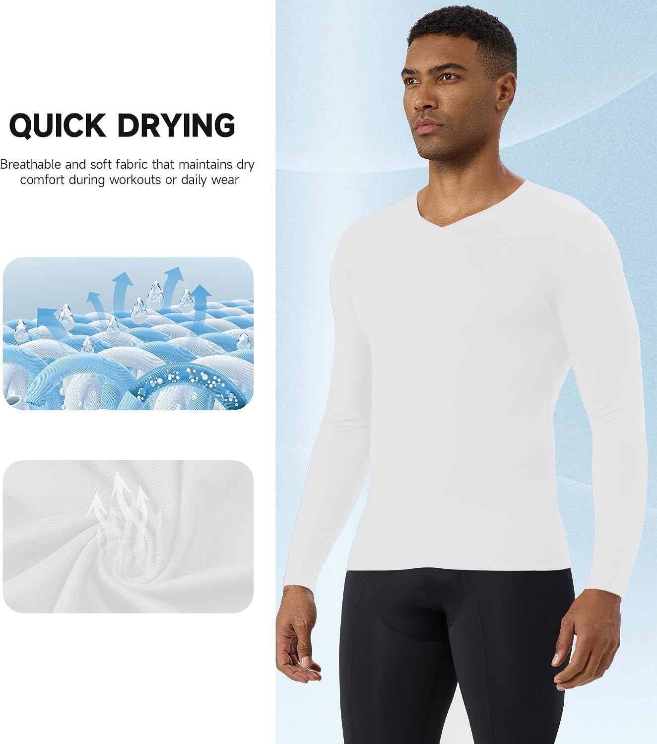 Men's V Neck Compression Shirt Long Sleeve Workout Shirt Cool Dry Fit Athletic Base Layer Tops