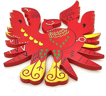 Vastu Feng Shui Wooden Phoenix Bird Business & Career Fame, Reputation, Recognition, Success Products Home Office Decor Items South Wall Red, 4 Inches