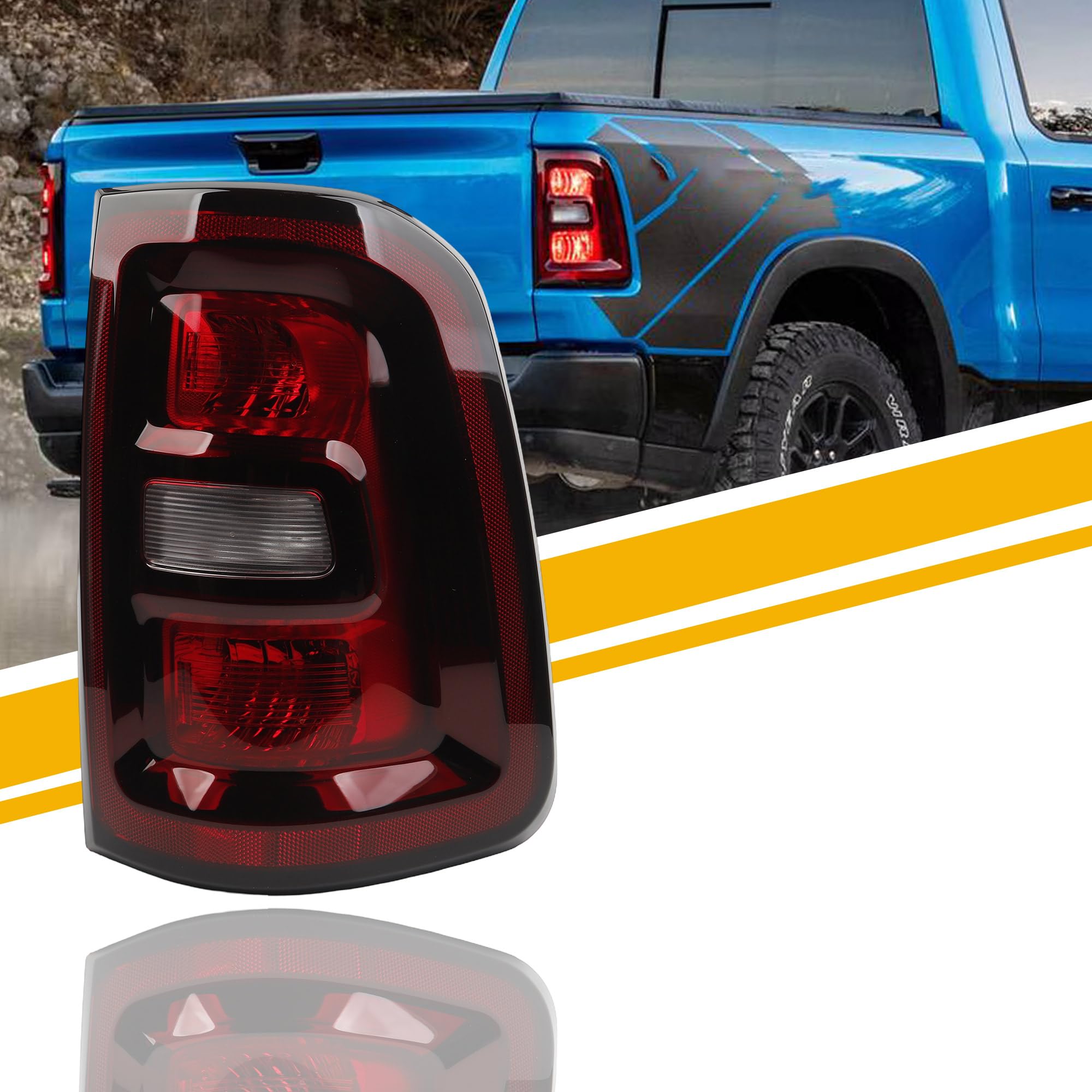 Photo 1 of Dasbecan Halogen Tail Light Assembly Compatible with 2025 2026 Dodge Ram 1500 Taillight Smoked Black Bezel Rear Lamp Right Passenger Side Replace#68531046AA