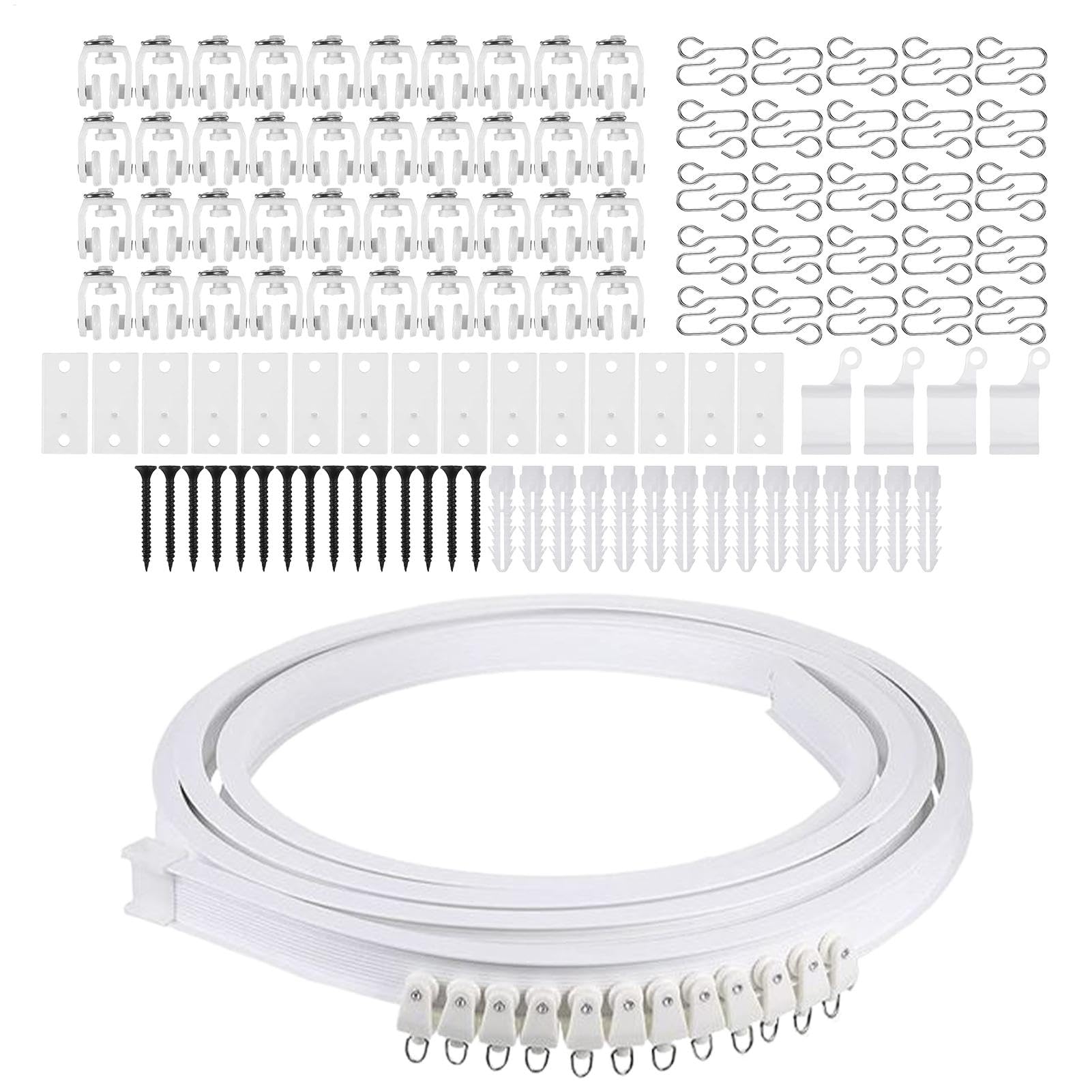Poludatly Riel de cortina sin taladrar, barra de cortina de techo, soporte flexible, rieles separadores de ducha, accesorios para baño, sala de estar, dormitorio