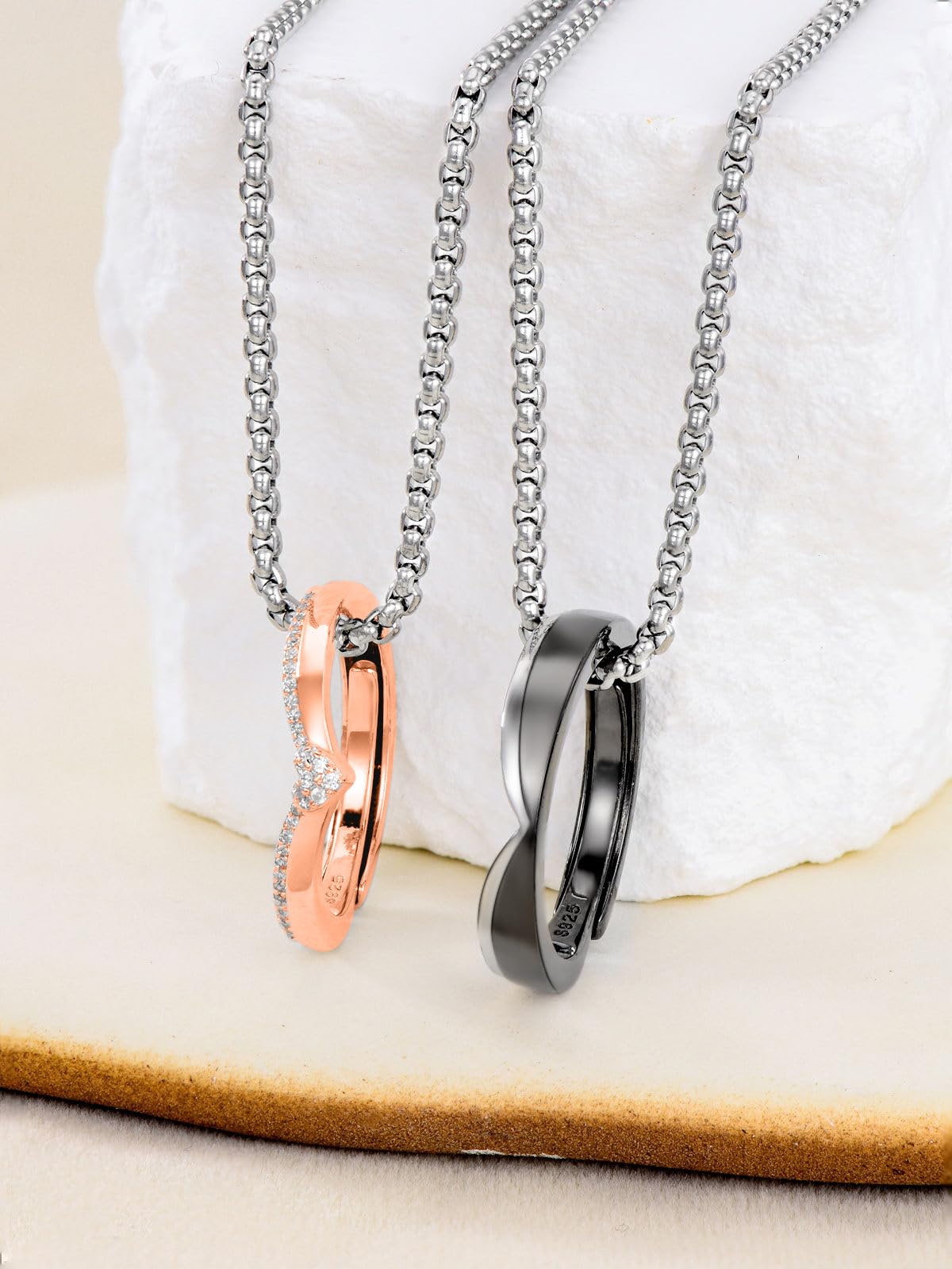 Matching Cat & Love Arrow Sterling Silver Cute Couples Heart Necklaces - Gifts for Couples: Matching Couple Ring-2