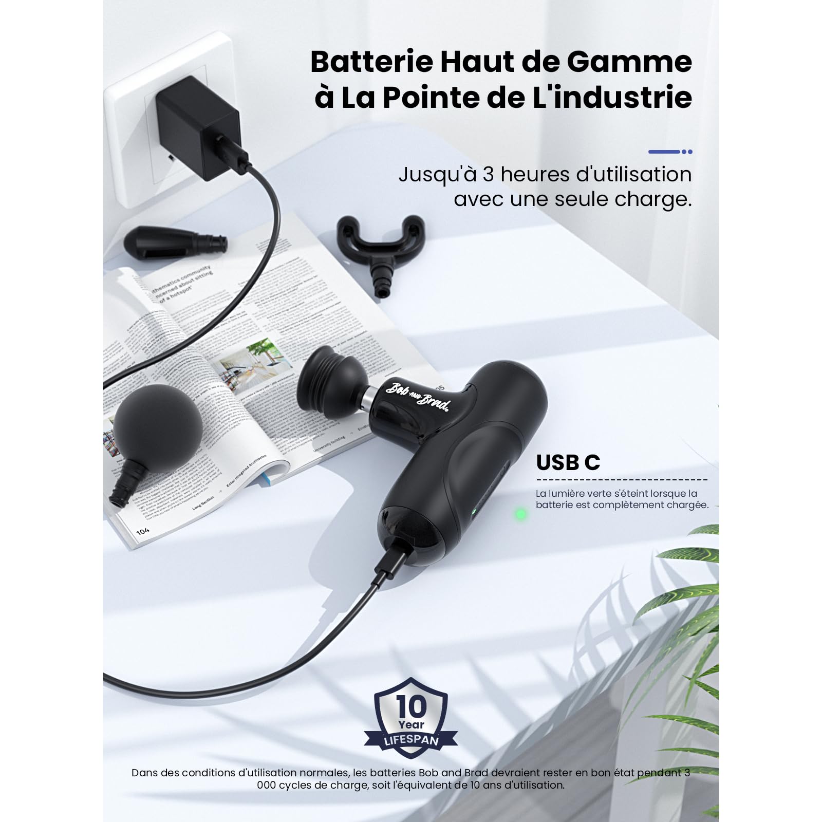 BOB AND BRAD Q2 Mini Pistolet de Massage, Silencieux – Pistolet de Massage Musculaire Portable pour la Relaxation, Massage Gun Tissus Profonds pour Dos Épaules, Jambes, Muscles (Noir)