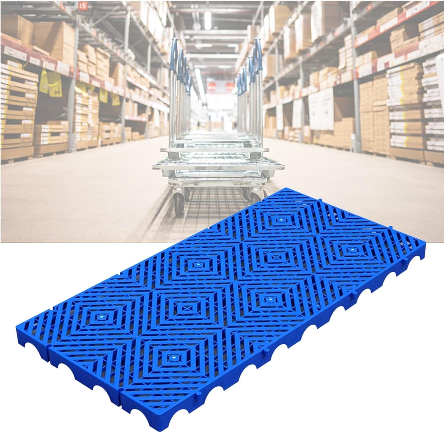 XPLKQXE Plastic Pallet Skid, Waterproof Breathable Grid Pad Board, Lightweight Floor Isolation Pallet Rack, Warehouse Polyethylene Storage Floor Pallets Platform (Color : Blue-39.4x19.7x2in, Size :