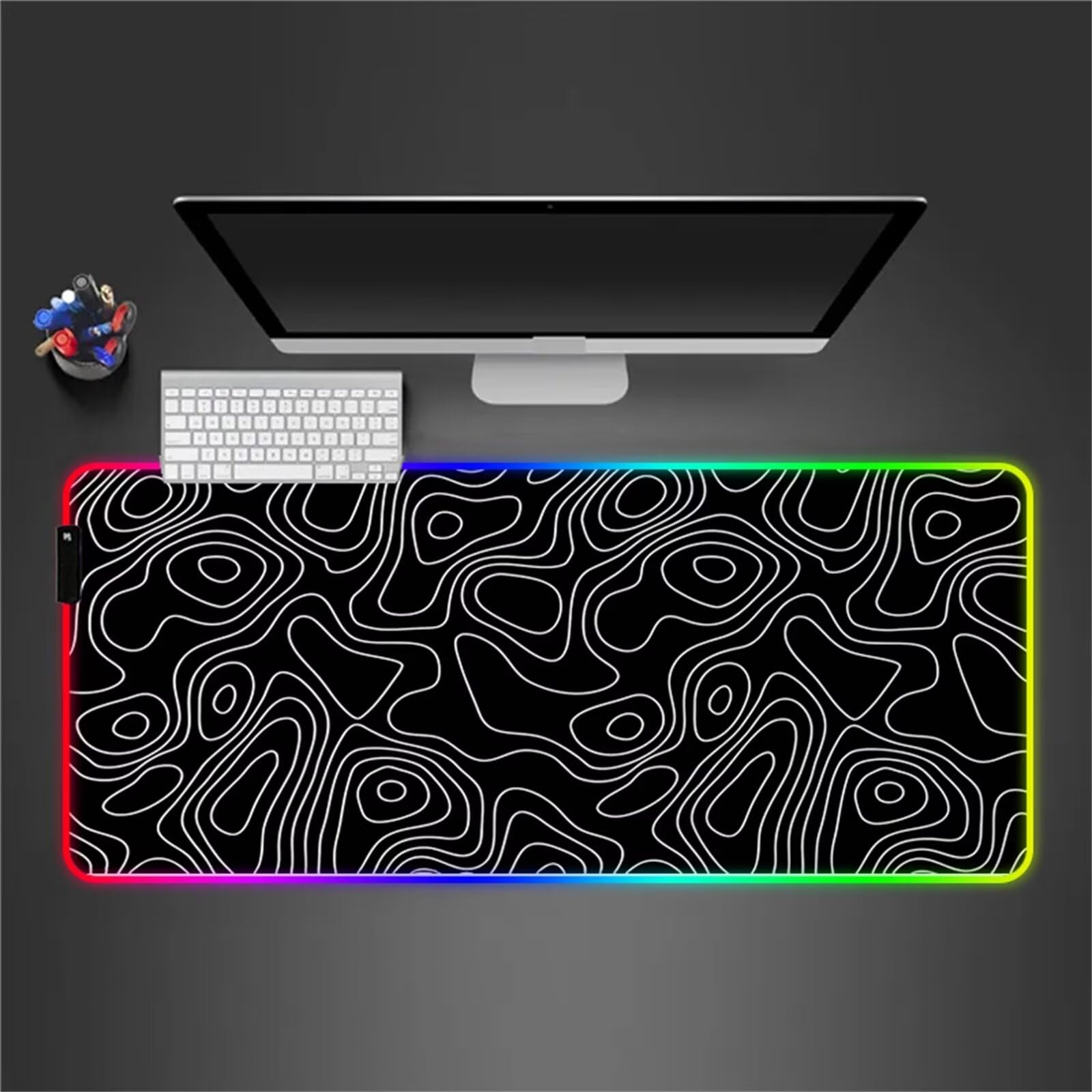 Topografía Negra RGB Alfombrilla de ratón para Juegos 900x400x4mm Alfombrilla Ratón Grande Alfombrilla de Escritorio LED con Base de Goma Antideslizante para Gamers PC y Portátil
