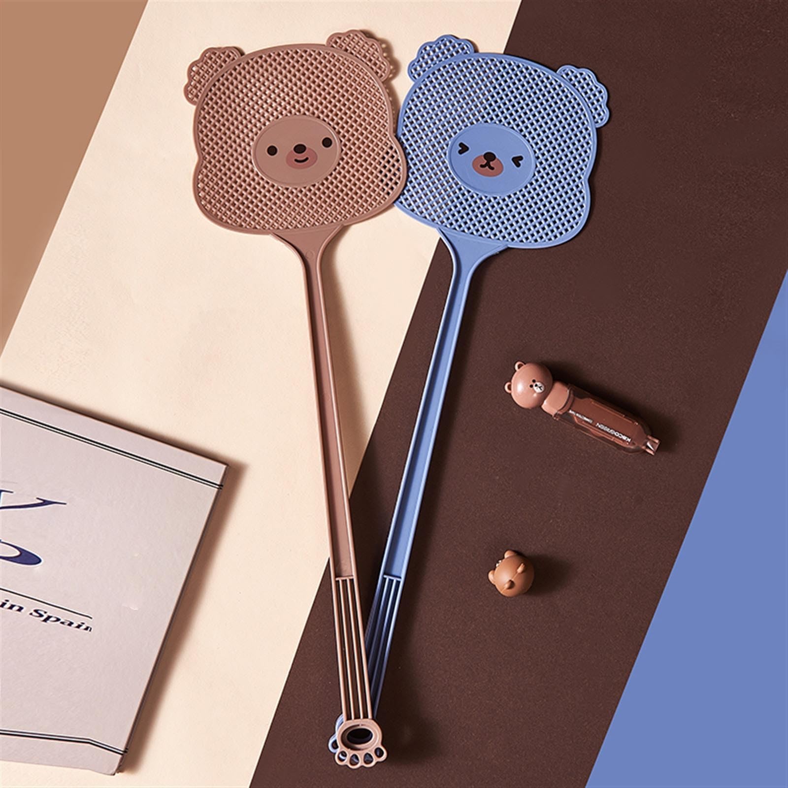 Paletta Mosche Forma di Orso Cartoon Scacciamosche 2 Pezzi L'impugnatura è A Forma di Zampa di Gatto, Che è Sia Bella Che Pratica per La Casa Ammazza Mosche(Blu)