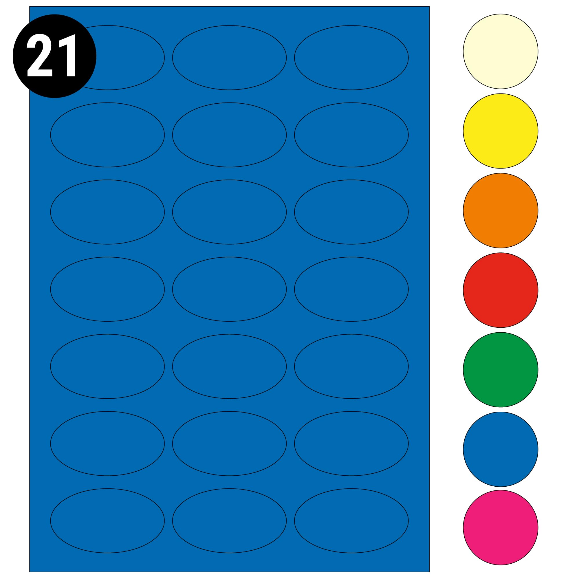 L&B Colour Range - Oval Labels – 3 Sizes & 7 Vibrant Colors – A4 Sheet – Compatible with Laser & Inkjet Printers (Blue, 21 Labels Per Sheet - 500 Sheets)