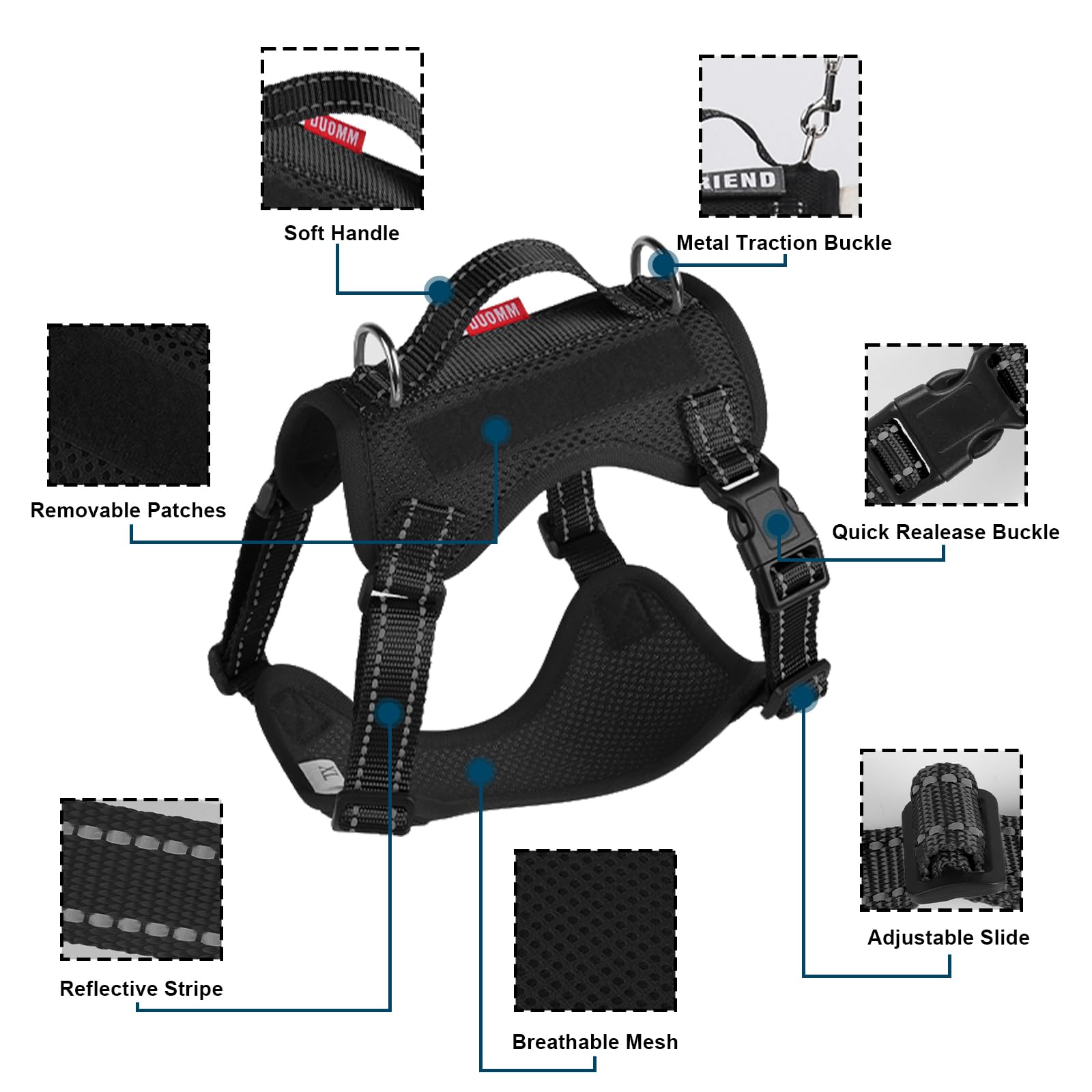 Muecleao Dog Harness Small Dog, Adjustable Soft Padded Puppy Pet Vest and Lead Set - Image 3