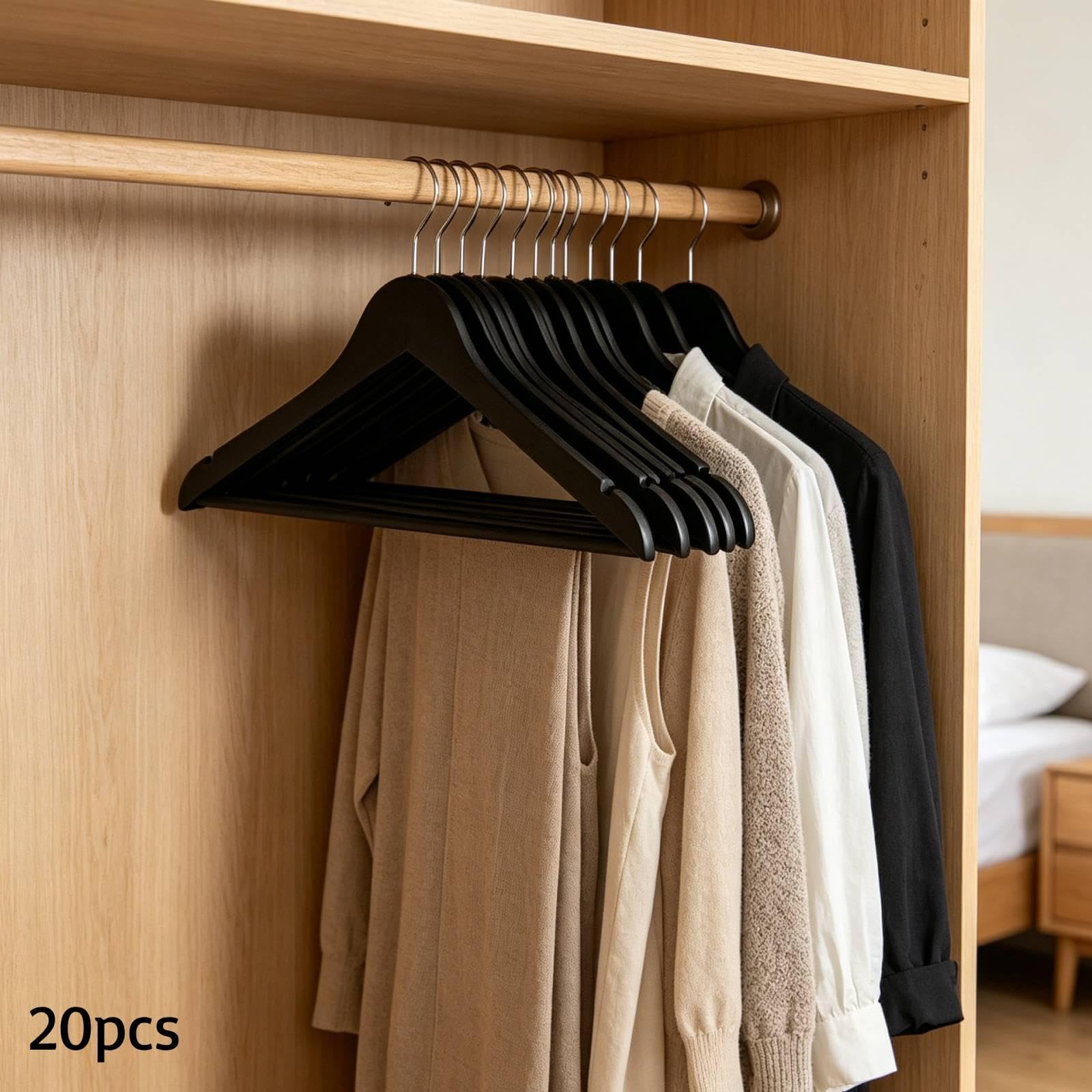 Juego de 20 Perchas Giratorias, Ahorran Espacio, Antideslizantes, de Plástico, para Pantalones Y Camisas, Adecuadas para, Negro, Individual
