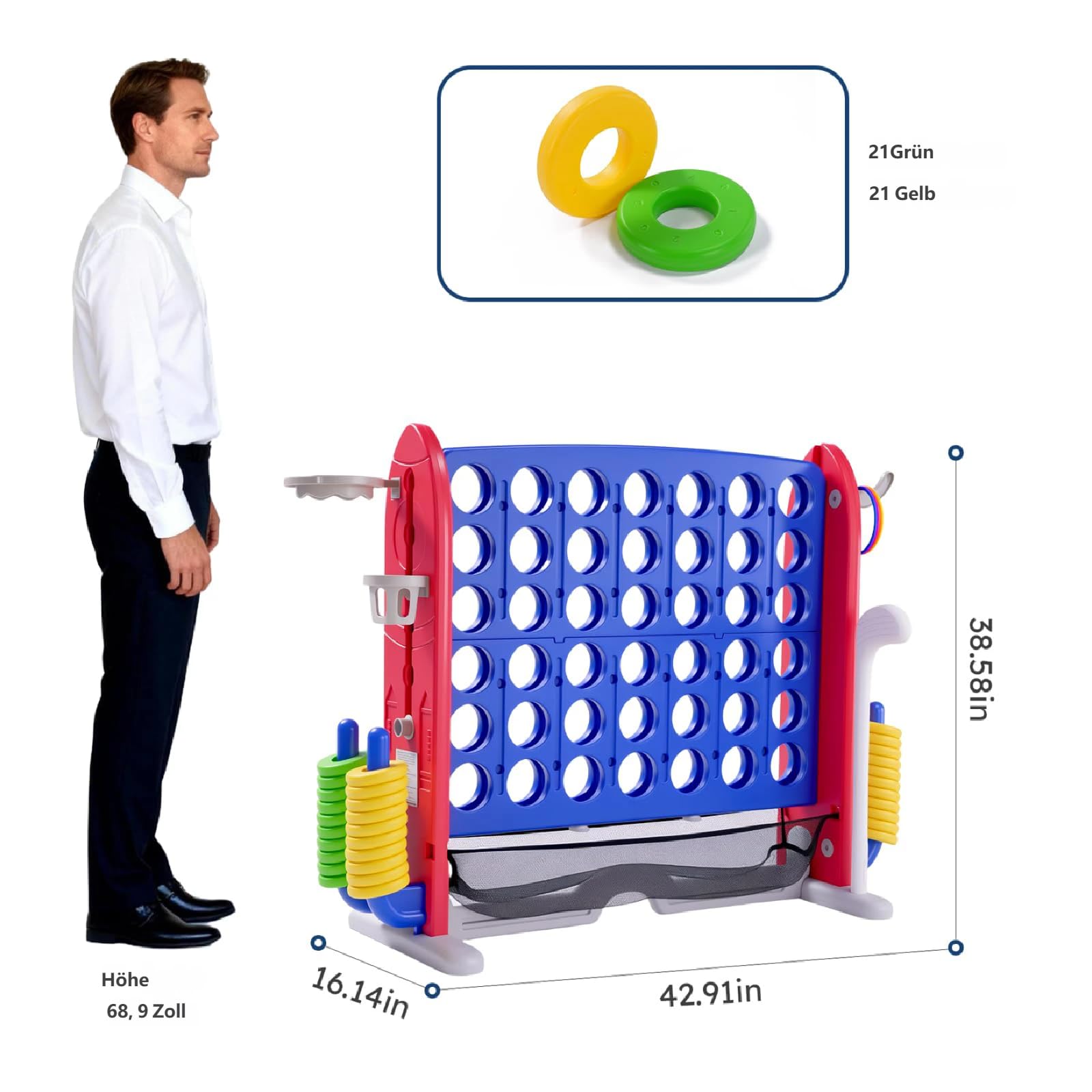 Garvee XXL Vier gewinnt Gartenspiel 109cm Outdoor Strategiespiel Raketen-Design Wetterfestes PE Riesen-Vier-in-Einer-Reihe Inkl. 48 Spielsteine