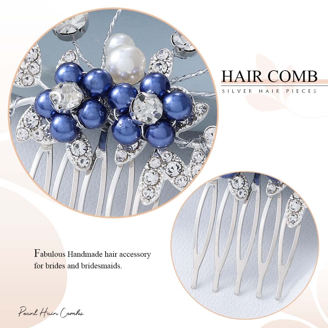 Latious Blue Wedding Hair Comb Pearl Hair Clip Bridal Hair Accessories for Women and Girls - Image 3