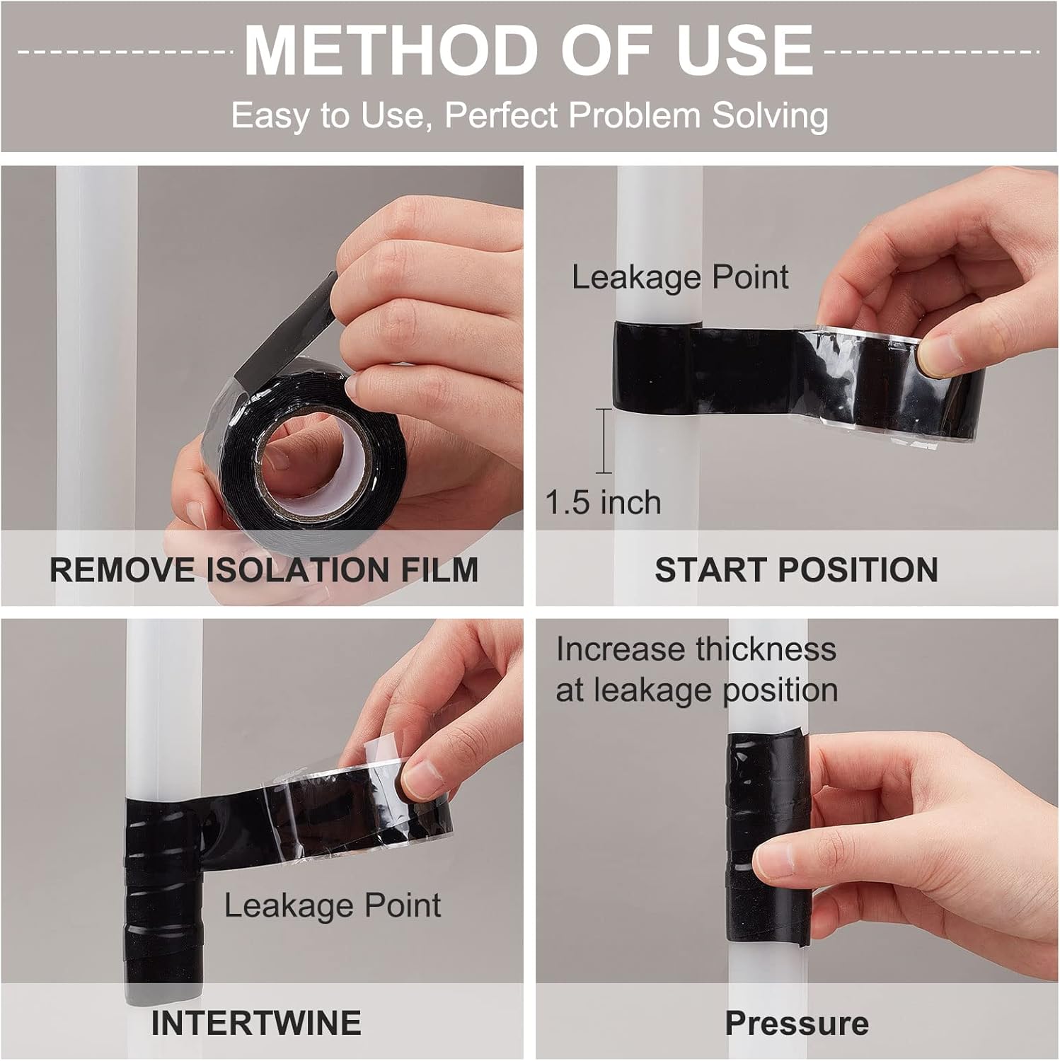 GORGECRAFT 2 Rolls Self Fusing Silicone Tape 1 Inch×10Ft Waterproof Repair Sealing Tape Multi-Purpose Amalgamation Rubber Tape Silicone Grip Tape Rescue Tape for Pipe Leaks Electrical Cables Black