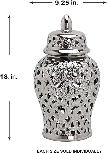 Miniatura 10 de Noori Home - Urnas 100% modernas de cerámica artesanal SOPH de jengibre blanco y dorado medio con tapa