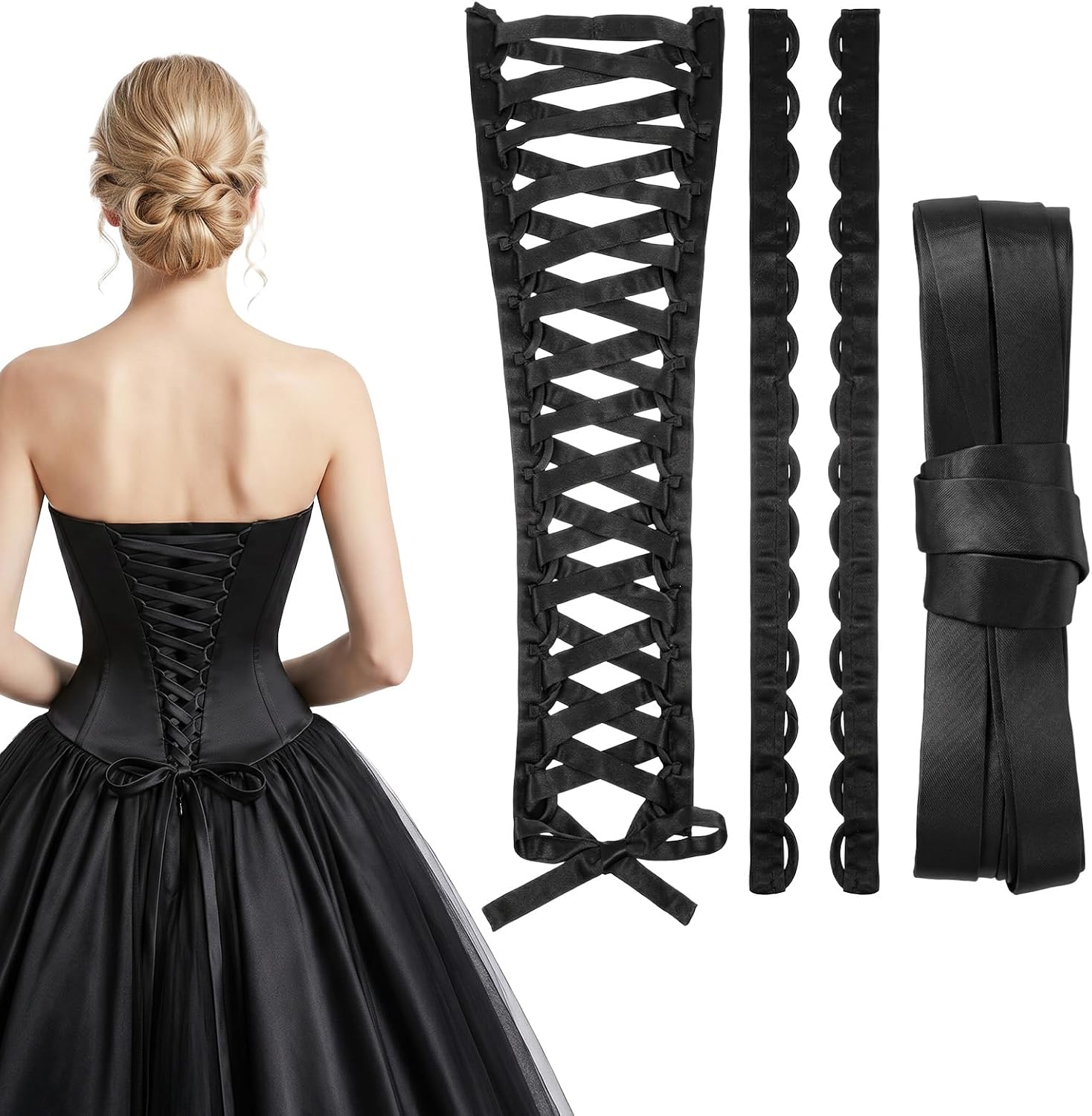 cobee Satin Corset Back Kit for Wedding Dress, Zipper Replacement Adjustable Lace Up Back Corset Conversion Set for Dress