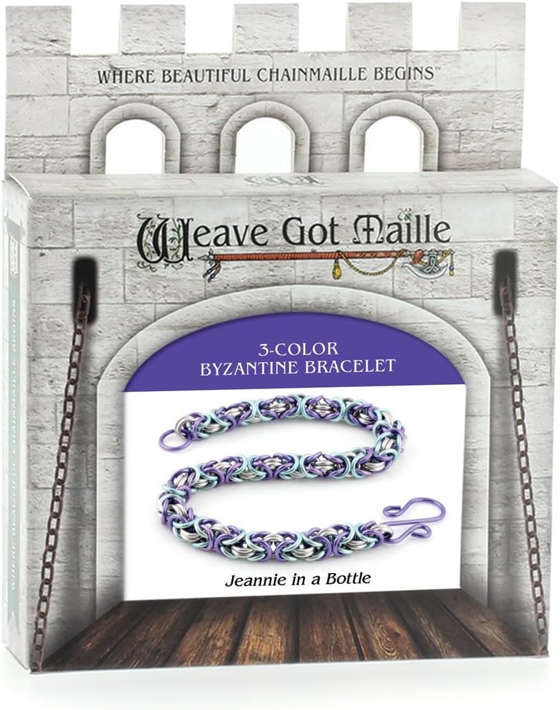Weave Got Maille 3-Color Byzantine Chain Maille Bracelet Kit, Mardi Gras, Purple/Green/Yellow