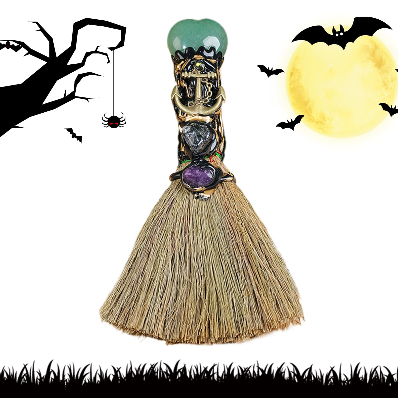 itrimaka Witch Altar Broom | Witch Altar Broom Ornaments Crystal Broom,Witch Broom Gem Crafts for Home Decoration, Fengshui Healing Ornaments for Home Car Offices Sacred Space Altar