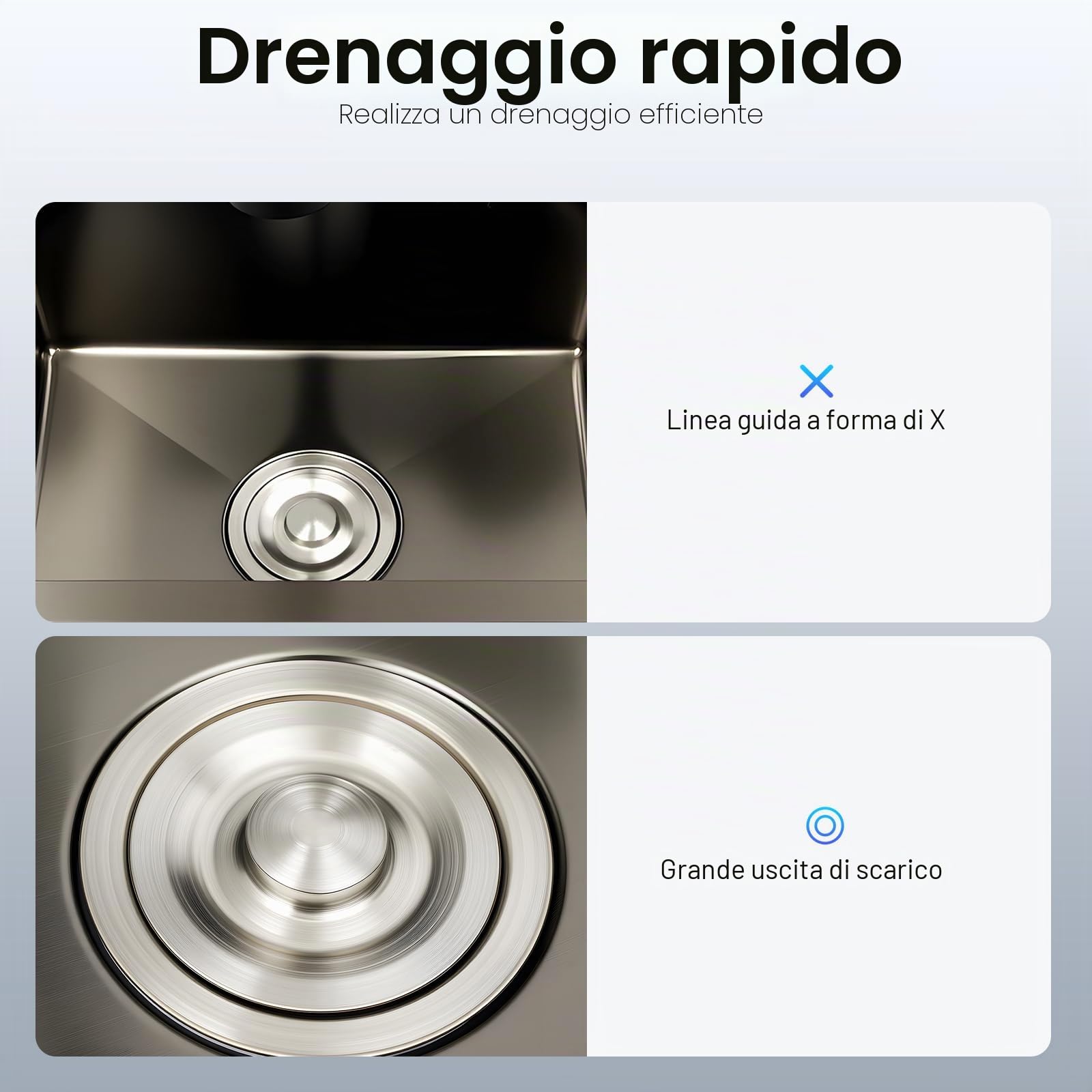 Lavello Nero Lavandino Nero 40x45cm Lavello da Incasso Linea a X Lavello da Cucina Cucina Lavello Includi Rubinetto Estensibile, Spazzola per Tazze, Sgocciolatore e Distributore di Sapone