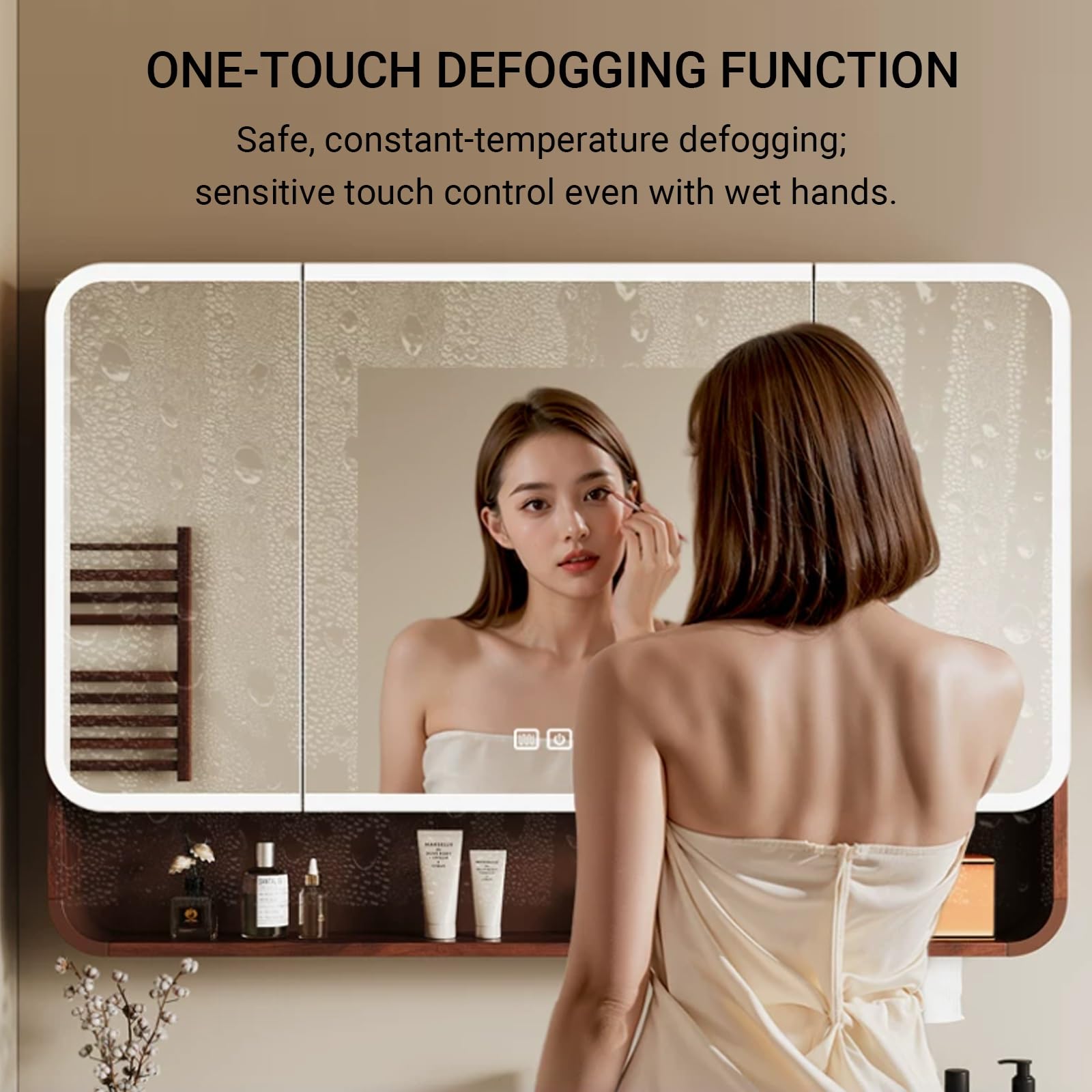 Specchio Bagno Contenitore Anti-Appannamento, Smart Mobile Specchio Bagno con LED Luce, Fessura per Carta, Contenitore da Parete Touch Control(A,70cm/27.6in)