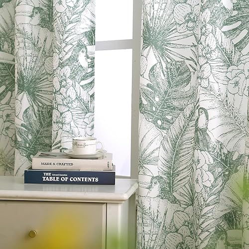 Vista 37 de Autumn Dream Cortinas opacas blancas con ojales en la parte superior, hojas pastorales de microfibra, flamenco floral, cortinas de granja para sala