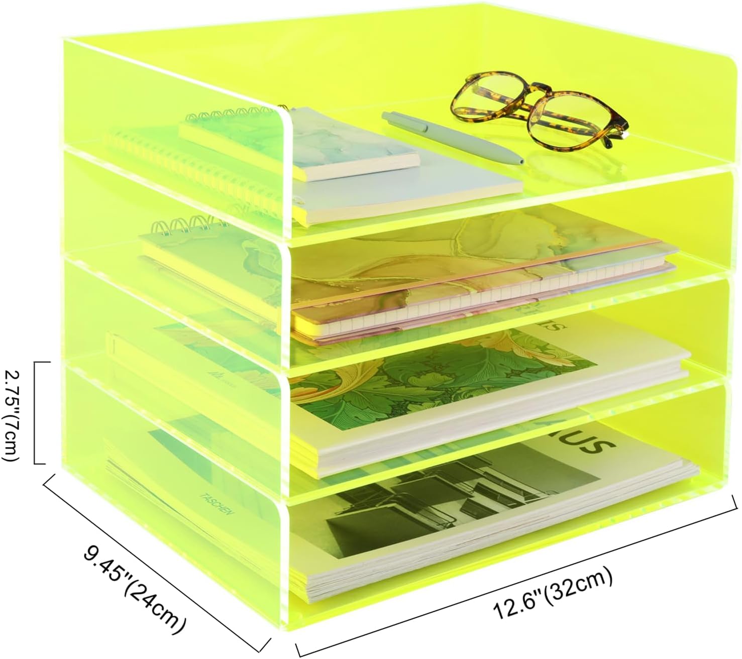 Gelite Acrylic File Organizer for Desk 4 Tiered Stackable Letter Tray Office Paper Storage Desktop Document Sorter, Neon Green