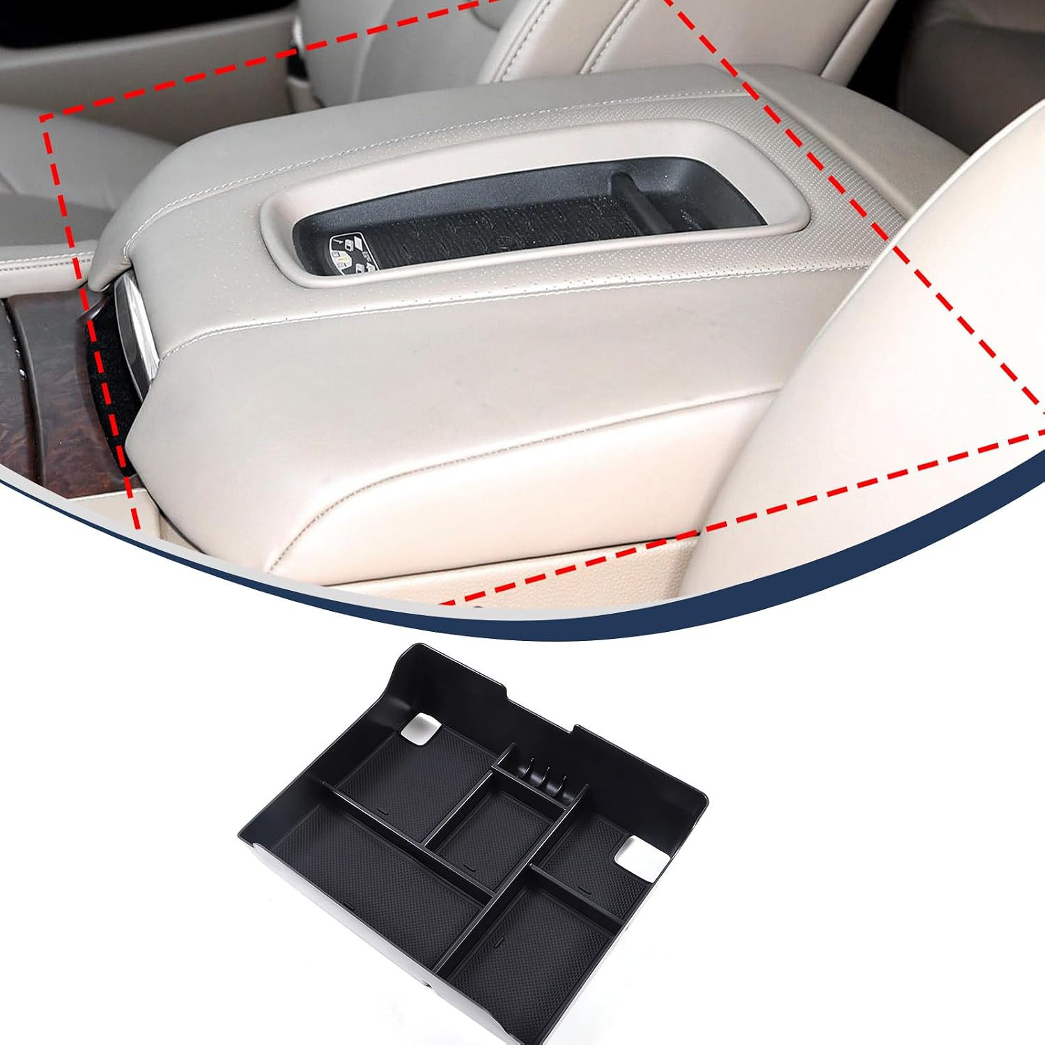 Armrest Box Storage Box Compatible with Cadillac Escalade 2015-2020,ABS Center Console Organizer Insert Tray Interior Storage Accessories